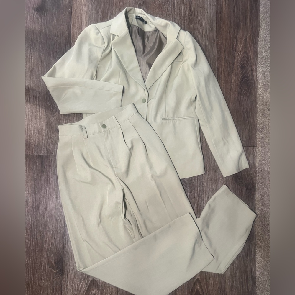 Tan blazer and dress pant suit
